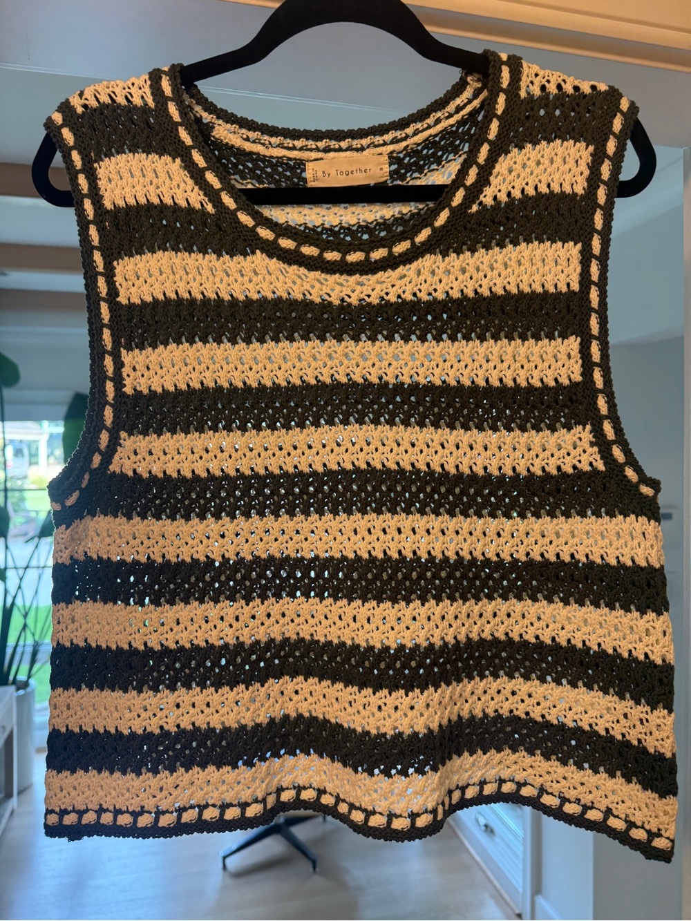 By Together Dark Green and Cream Striped Crochet Tank